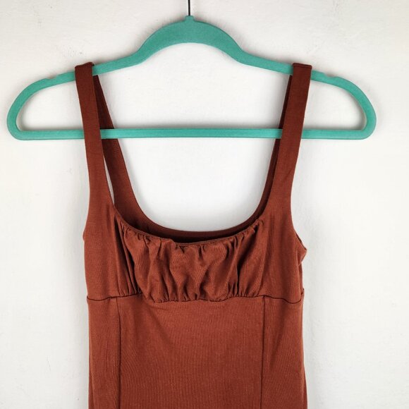 Aritzia Wilfred Free Orbit Ruched Mini Dress in Rich Copper sz S - Picture 4 of 8